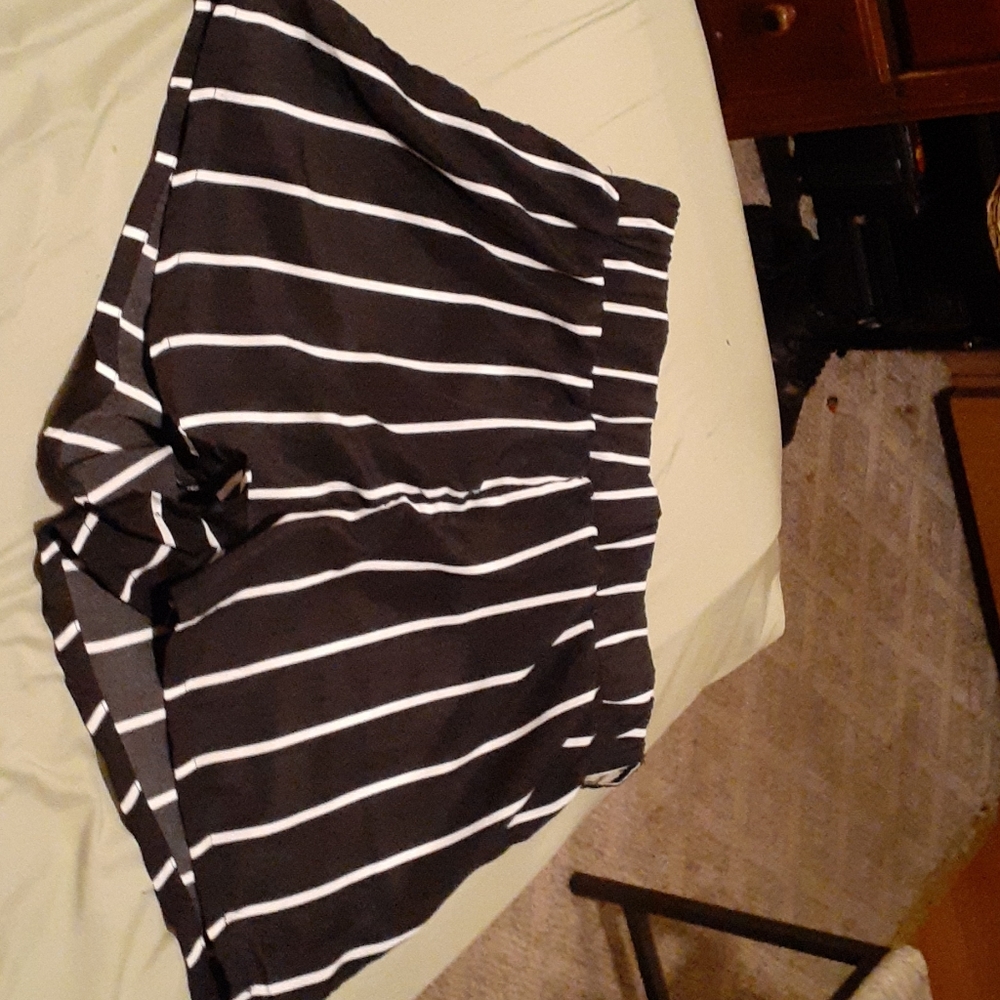 Black and White Striped shorts.